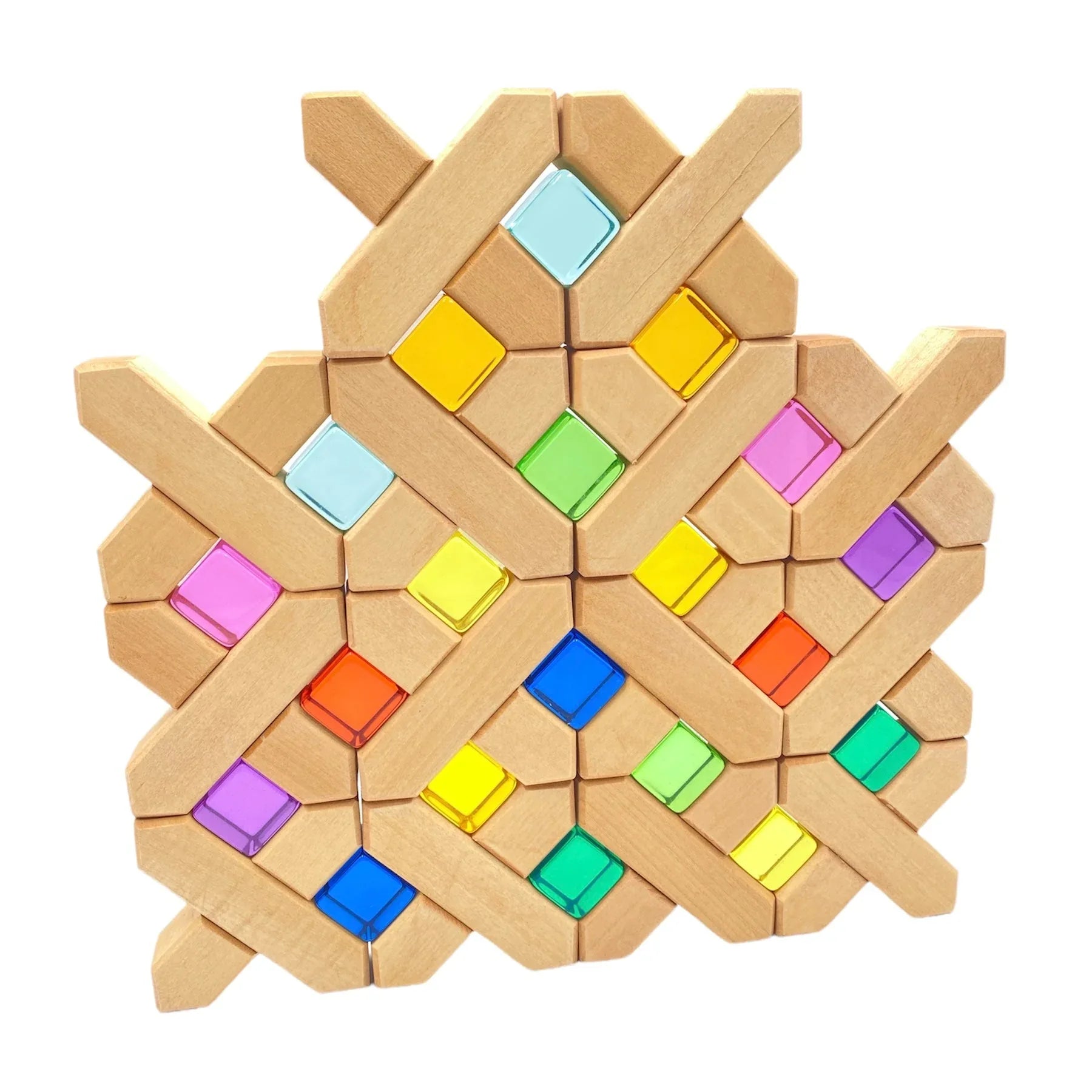 32-Piece Wooden X-Shape Building Blocks Set with Storage Tray - BIG FRENCHIES