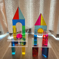 28 Pcs Rainbow Translucent Acrylic Sensory Building Blocks with Storage Tray - BIG FRENCHIES
