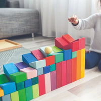 **Pre-order (Ships in 2-3 Weeks)**30 Pcs Stained Wooden Sloping Blocks – Primary Rainbow Colors with Storage Tray - BIG FRENCHIES
