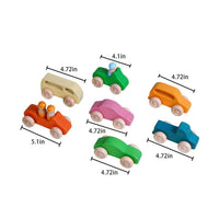 7 Pcs Natural Wooden Cars Set with 3 pcs Peg Dolls - BIG FRENCHIES