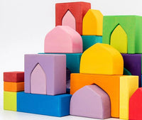 54 Pcs STAINED Arabian 1001 Nights Inspired Wooden Building Blocks Set with Tray - BIG FRENCHIES