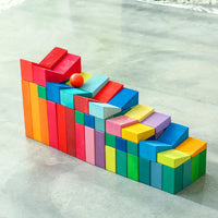 **Pre-order (Ships in 2-3 Weeks)**30 Pcs Stained Wooden Sloping Blocks – Primary Rainbow Colors with Storage Tray - BIG FRENCHIES