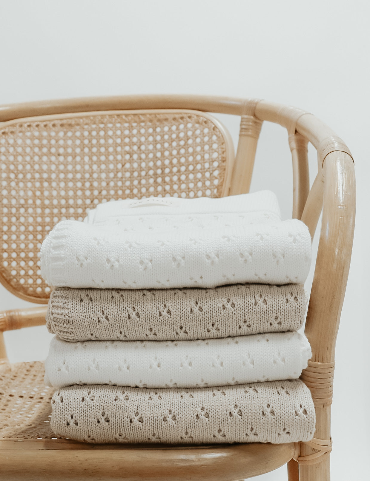 Vanilla White Pointelle Knit Blanket
