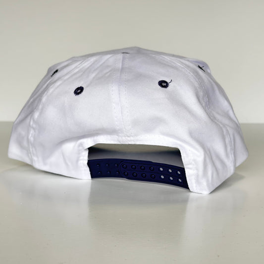 What if I put my Minecraft bed next to yours? White Crown Navy Brim SnapBack Funny Cap Hat Custom Embroidered Hutchbucketz Collab