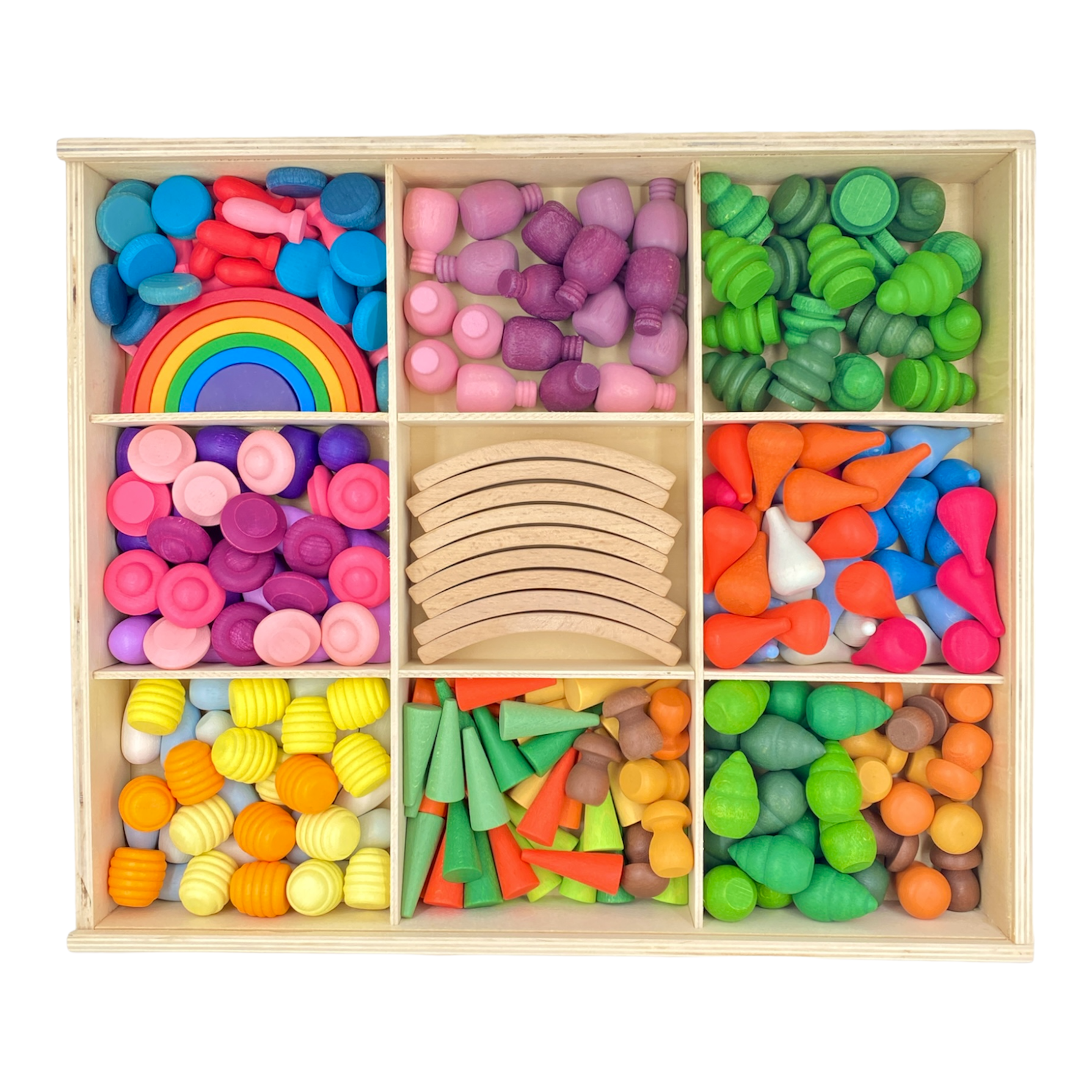 NEW 252-Piece Mandala Loose Parts Play Set with Mini Rainbow & Natural Wooden Blocks