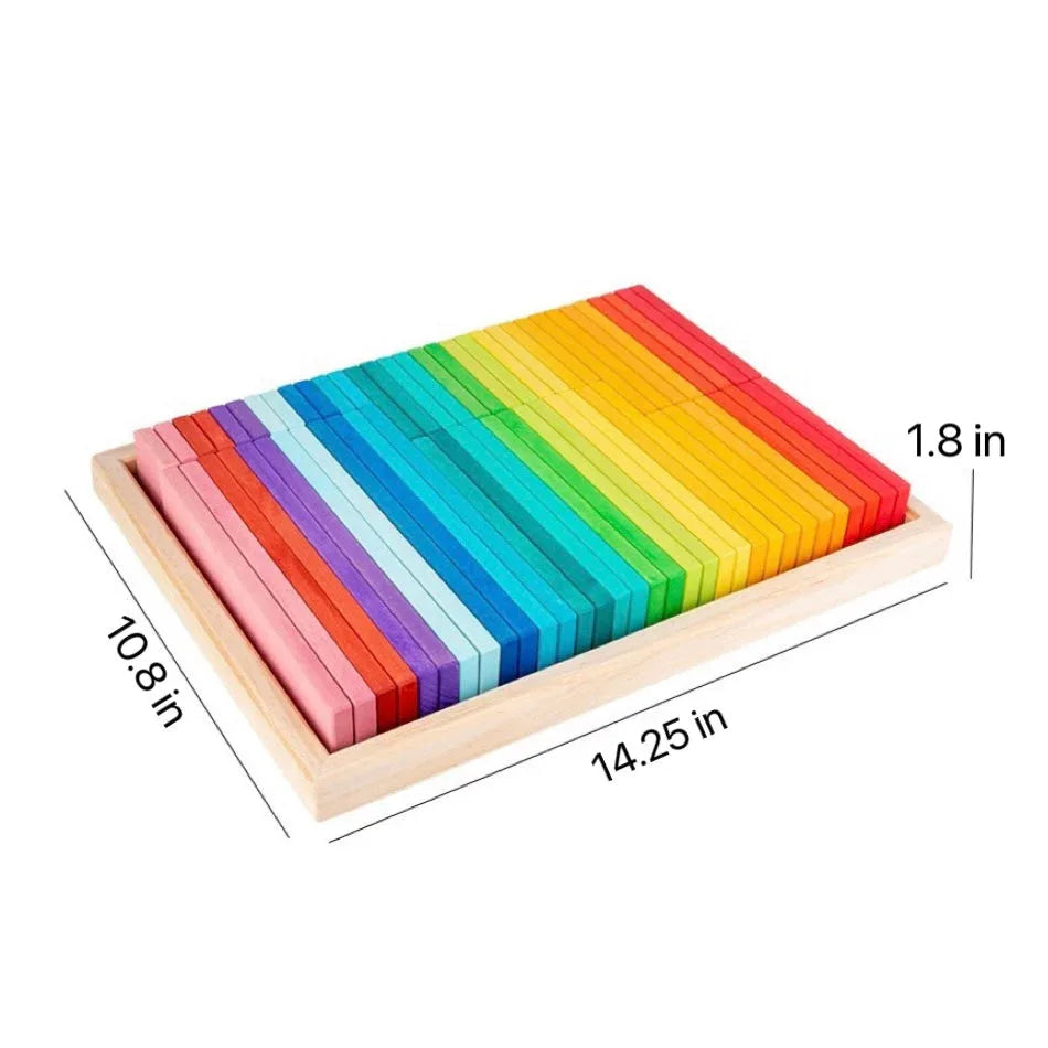 64 PCS STAINED Large Wooden Rainbow Building Slats with Storage Tray - BIG FRENCHIES