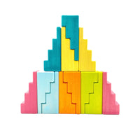 12-Piece Stained Stepped Roof Building Block Set — Pastel / Macaron Colors - BIG FRENCHIES
