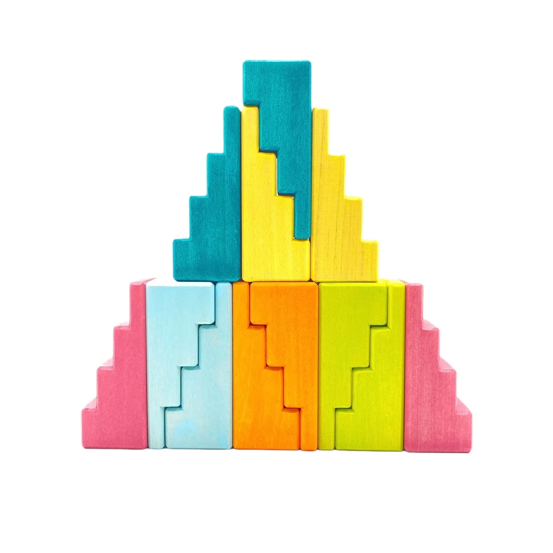 12-Piece Stained Stepped Roof Building Block Set — Pastel / Macaron Colors - BIG FRENCHIES