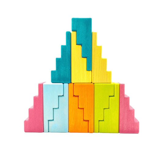 12-Piece Stained Stepped Roof Building Block Set — Pastel / Macaron Colors - BIG FRENCHIES
