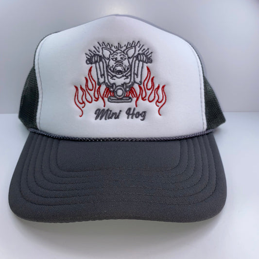 Iggy Man Mini Hog Vintage Gray White Mesh Snapback Hat Cap Custom Embroidered