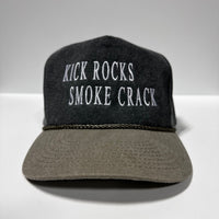 KICK ROCKS SMOKE CRACK Gray Stonewashed SnapBack Cap Hat Custom Embroidered