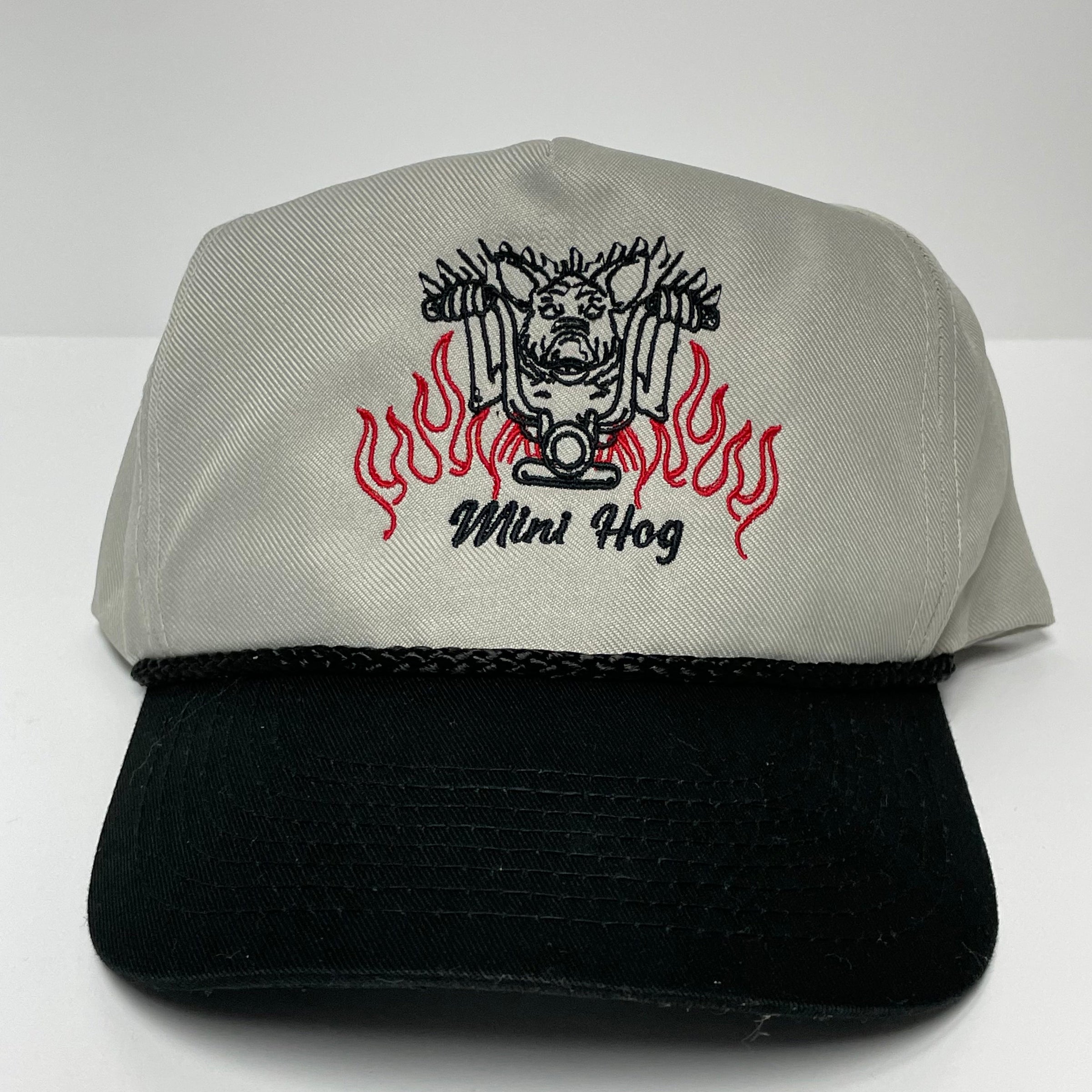 Iggy Man Mini Hog Vintage Khaki Crown Black Brim SnapBack Hat Cap with Rope Custom Embroidered