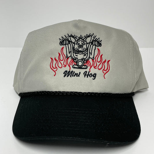 Iggy Man Mini Hog Vintage Khaki Crown Black Brim SnapBack Hat Cap with Rope Custom Embroidered