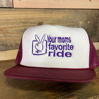Custom Your Moms Favorite Ride Vintage Custom Embroidered Maroon Mesh Trucker Snapback Cap Hat