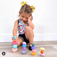 16 Pcs Wooden Stone Balancing Stacking Blocks in Pastel/Macaron Colors - BIG FRENCHIES