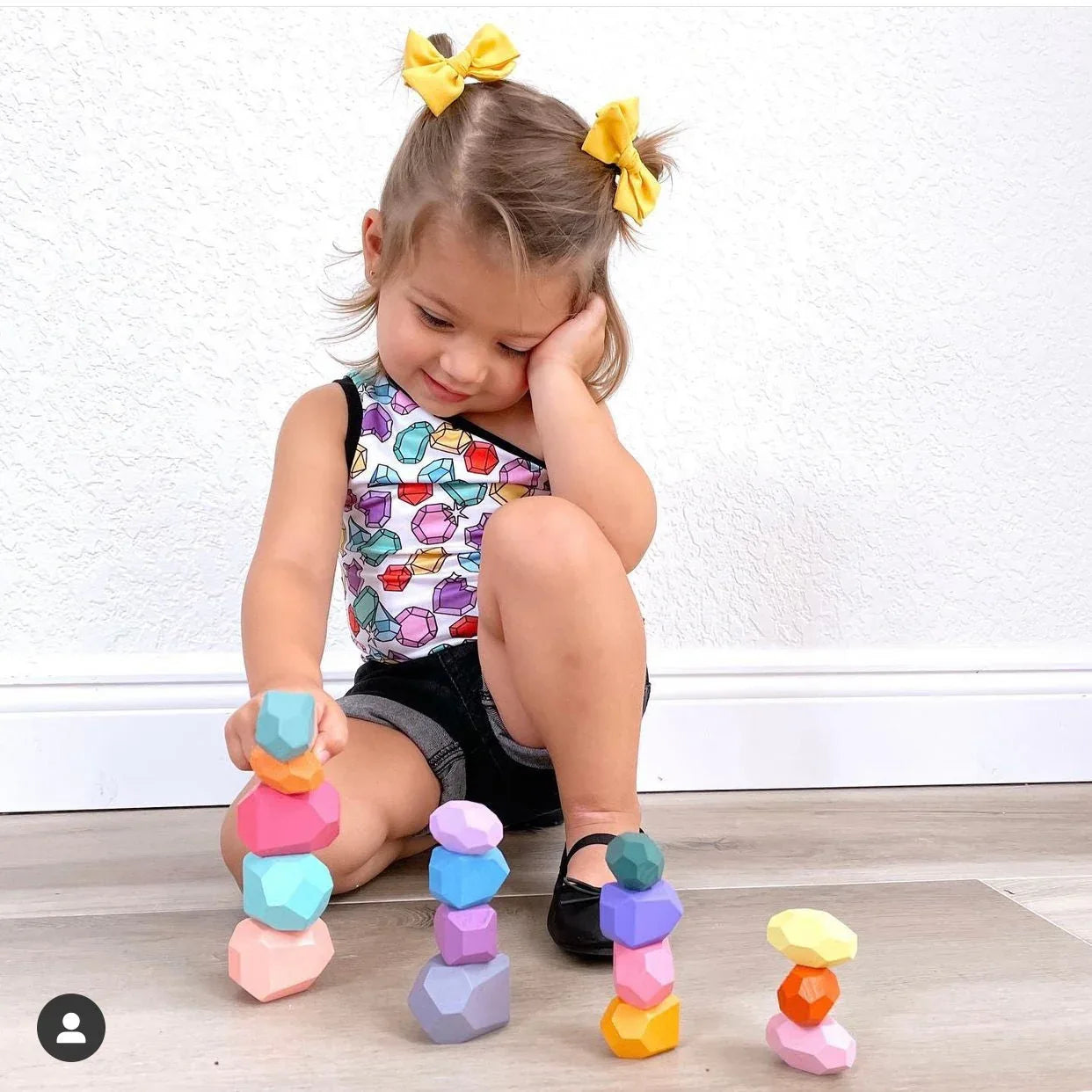 16 Pcs Wooden Stone Balancing Stacking Blocks in Pastel/Macaron Colors - BIG FRENCHIES