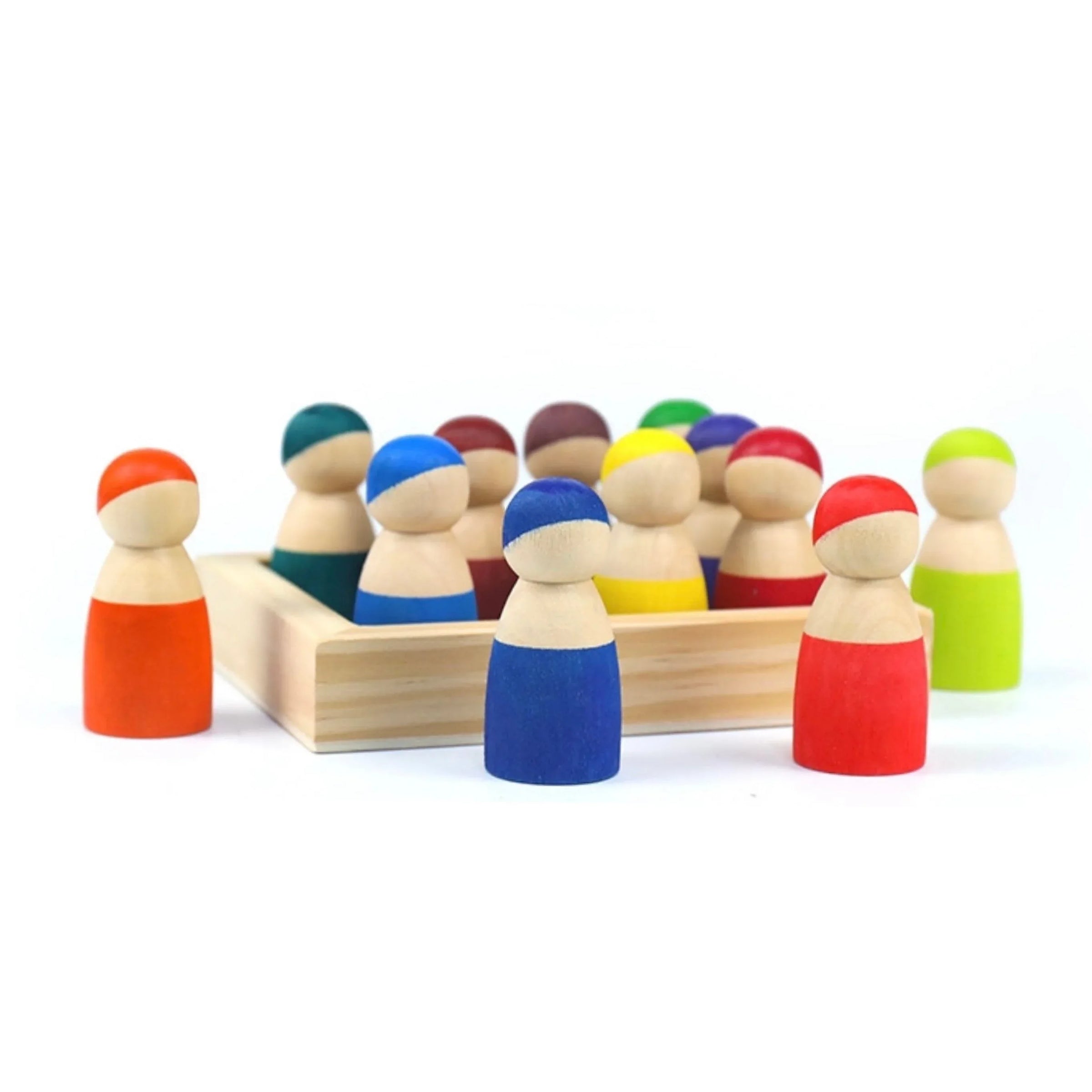 12-Piece Little Peg Doll Set with Tray — Primary Colors - BIG FRENCHIES