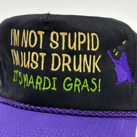 IM NOT STUPID IM JUST DRUNK MARDI GRAS Vintage Purple Brim SnapBack Cap Hat Custom Embroidered