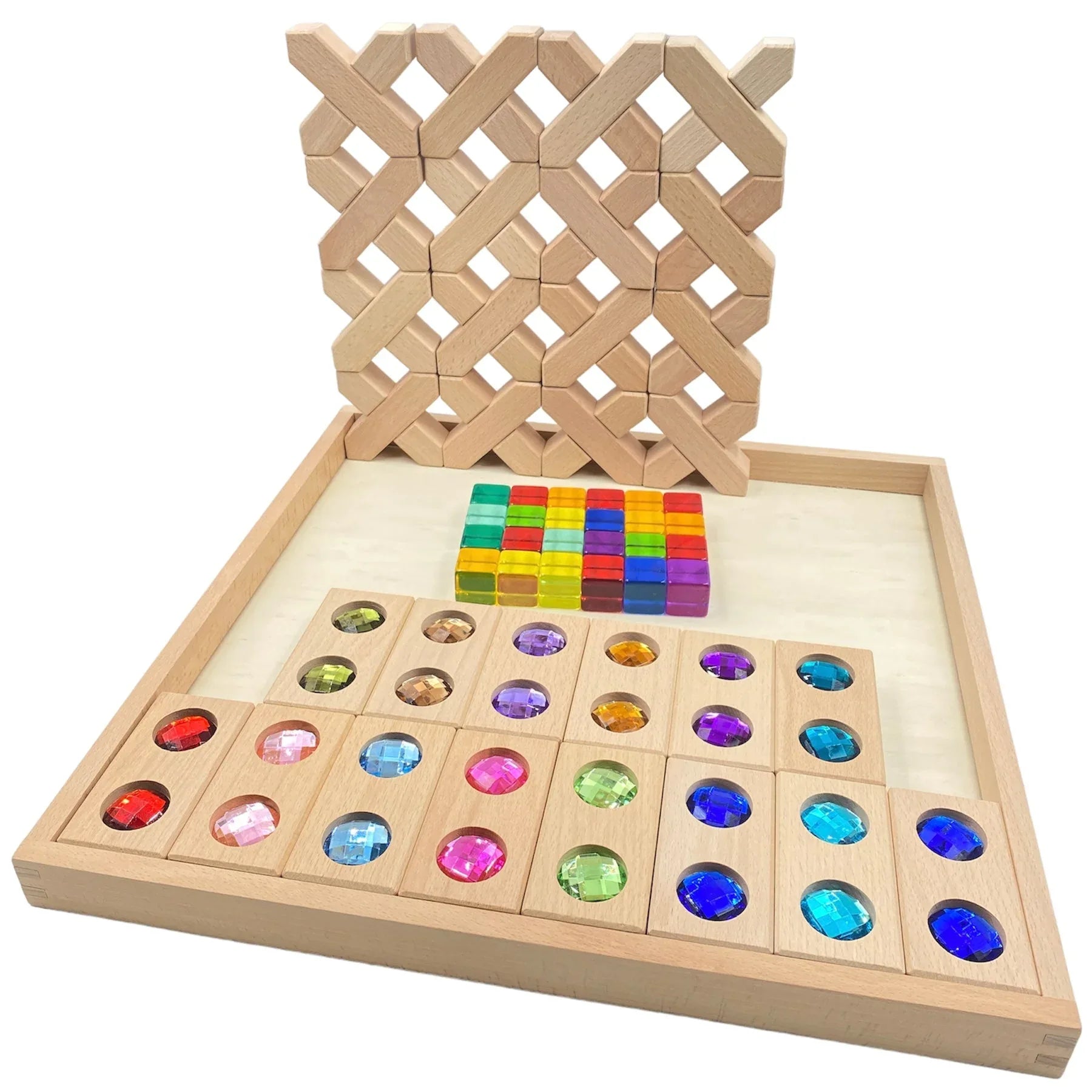 54 Pcs Combination Set with X-shape and Rectangular Gemmed Blocks and Lucite Cubes - BIG FRENCHIES