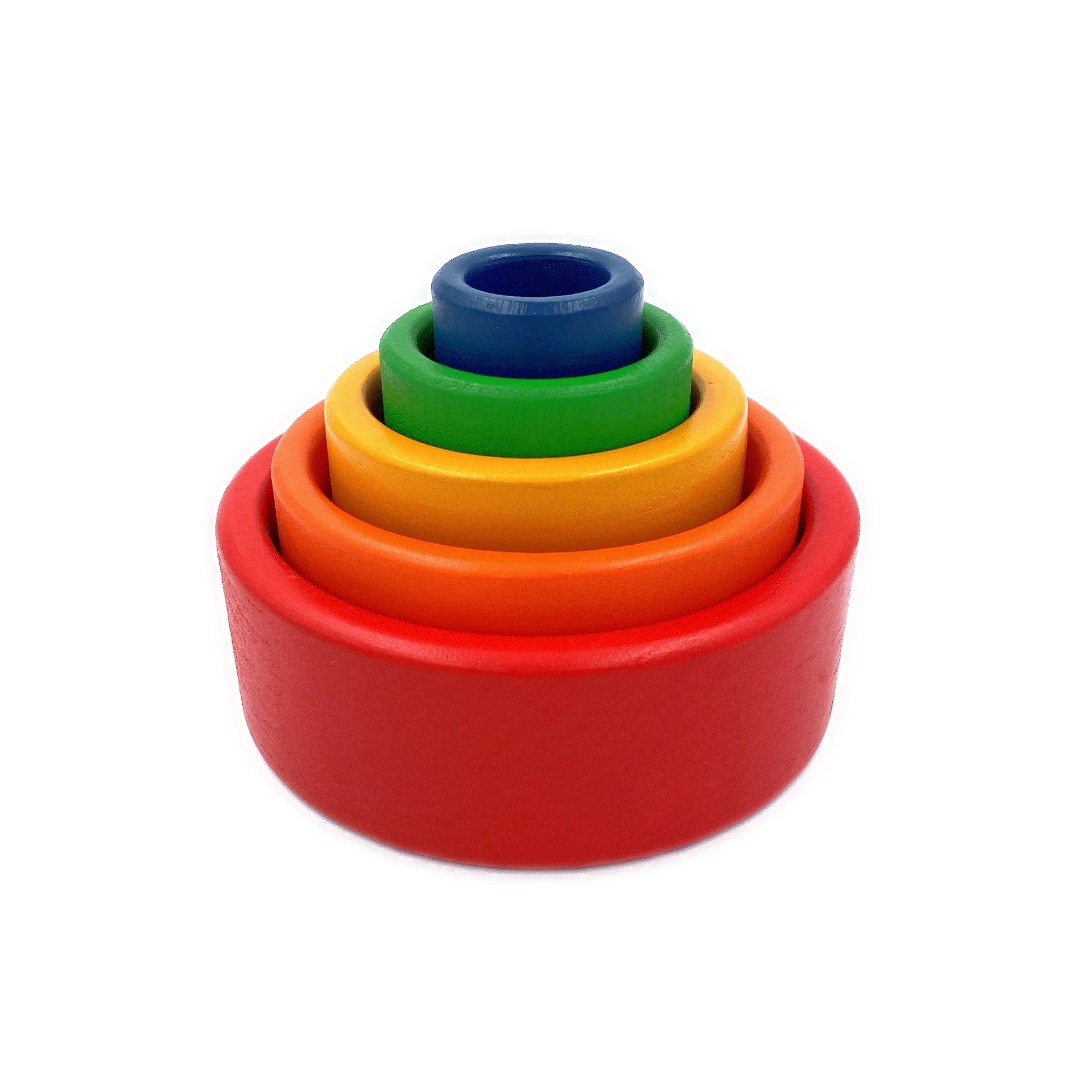 5 Pcs Wooden Stacking Nesting Cup Bowl Set in Primary Rainbow Color - BIG FRENCHIES