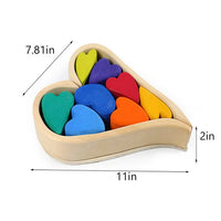 **Pre-order (Ships in 2-3 Weeks)**10-Piece Stained Wooden Rainbow Heart Stacking Puzzle Blocks - BIG FRENCHIES