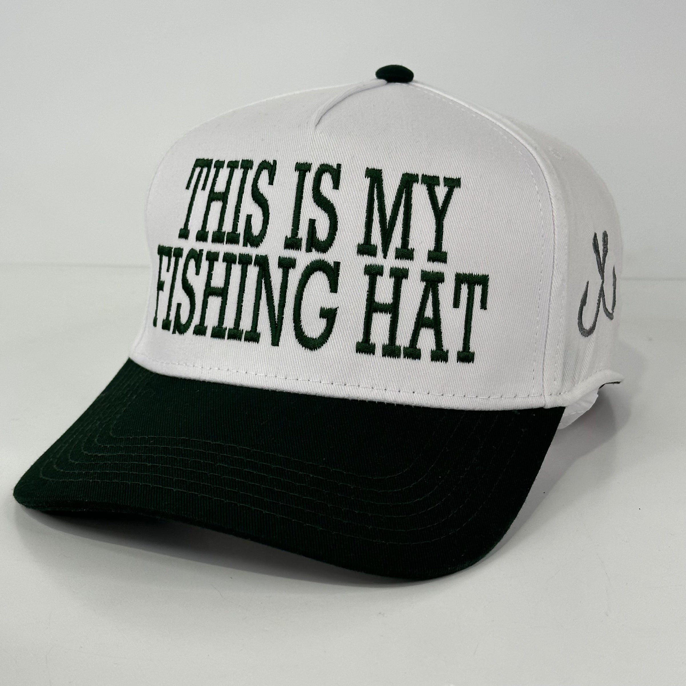 This is my fishing hat white crown green brim SnapBack Hat Cap Custom embroidered