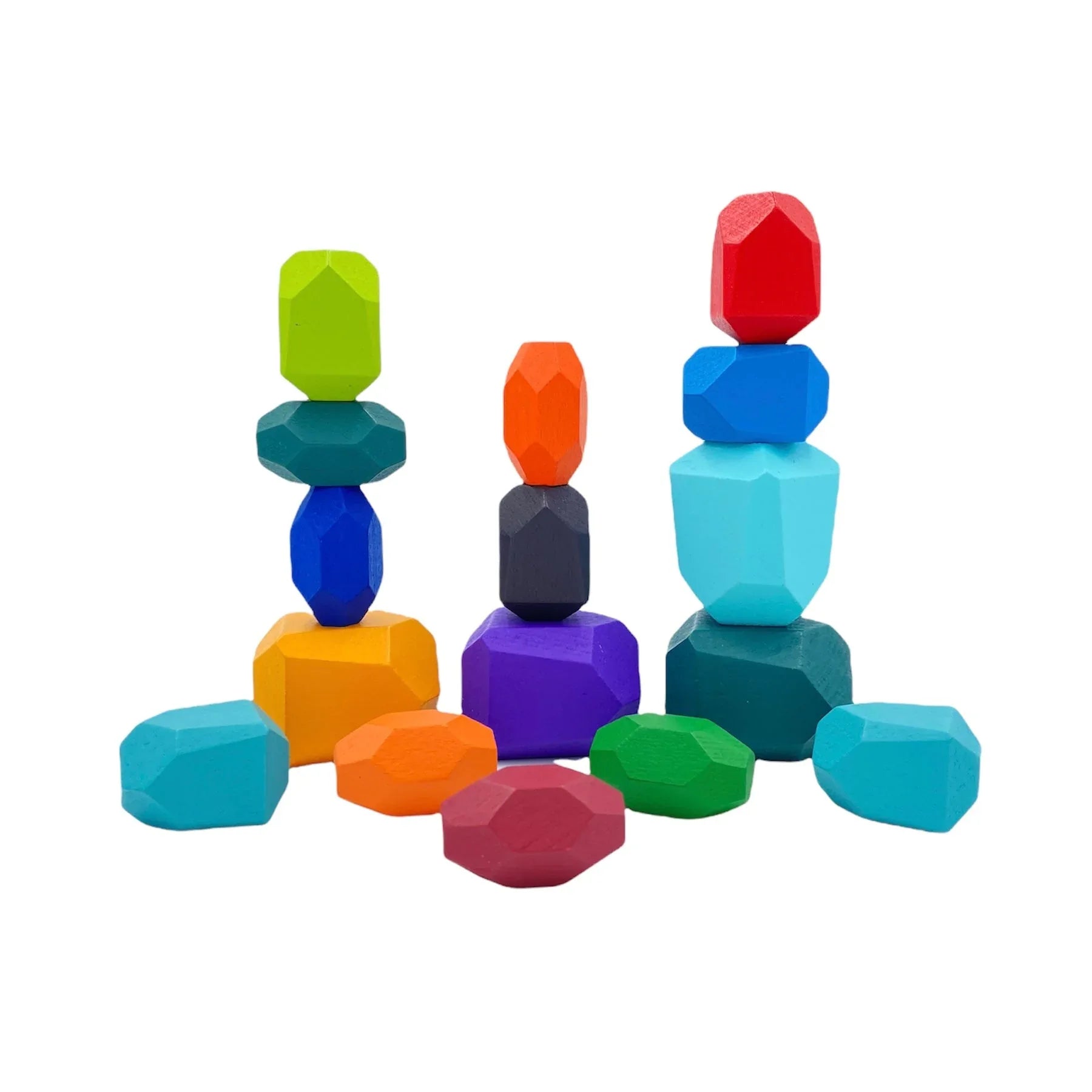16-Piece Wooden Balancing Stones Stacking Blocks – Primary Colors - BIG FRENCHIES