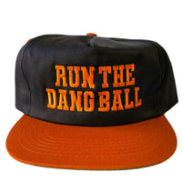 RUN THE DANG BALL Orange and Black on a Vintage Snapback Cap Hat Custom Embroidered