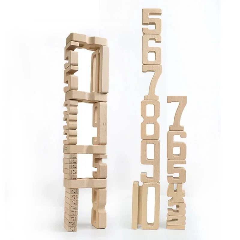 32 Pcs Wooden Math Number Building Blocks Set with Tray - BIG FRENCHIES
