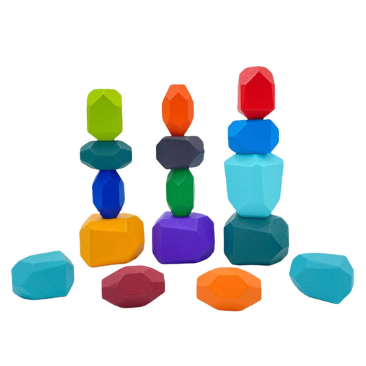 16-Piece Wooden Balancing Stones Stacking Blocks – Primary Colors - BIG FRENCHIES