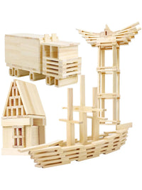 120-Piece Natural Wooden Building Planks Set | Open-Ended STEM Construction - BIG FRENCHIES