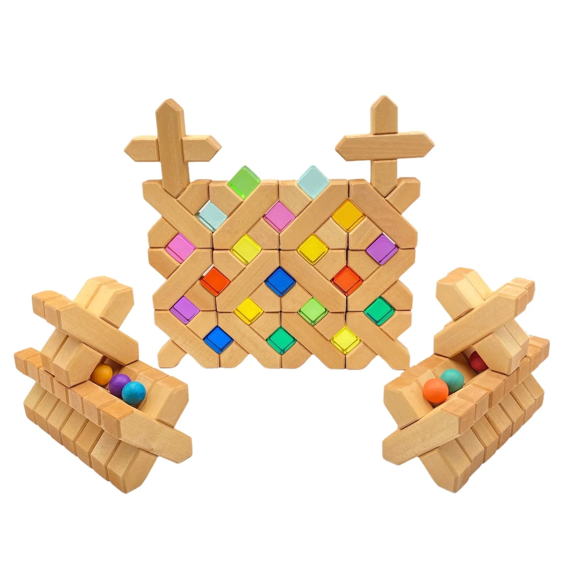 32-Piece Wooden X-Shape Building Blocks Set with Storage Tray - BIG FRENCHIES