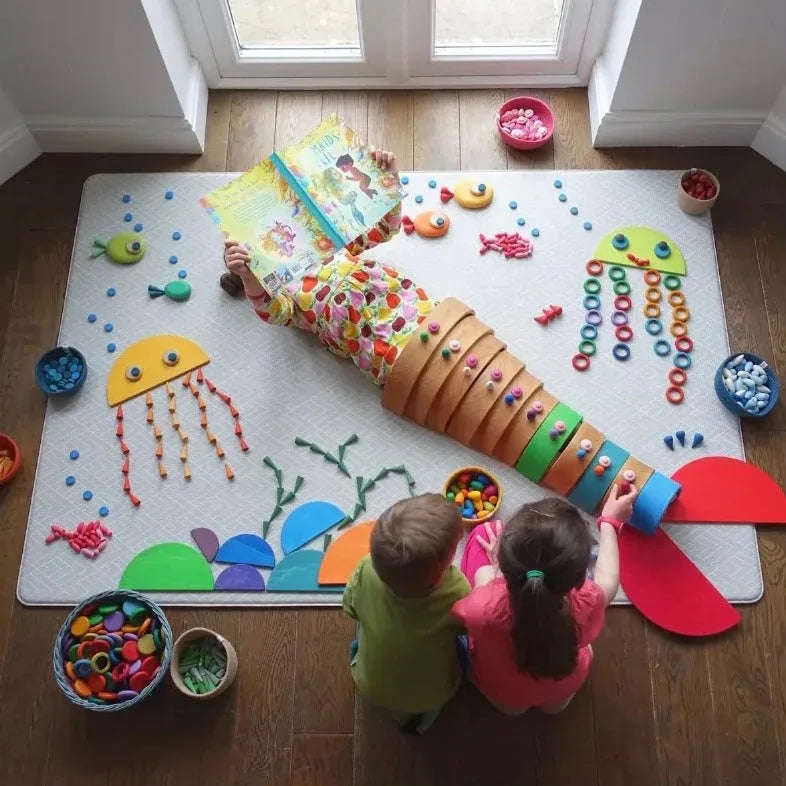 72-Piece Wooden Coins & Rings Set – Rainbow Colors | Sorting & Stacking Play - BIG FRENCHIES