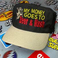 My Money Goes To Beer Vintage Custom Embroidered Strapback Black Crown Cap Hat