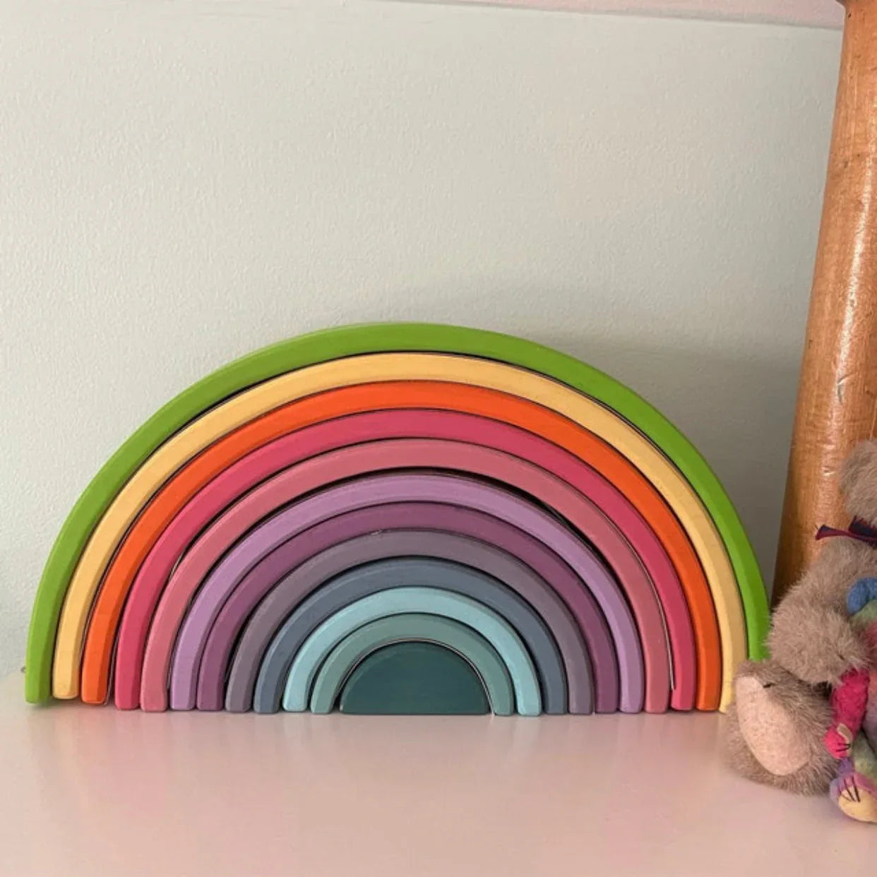 12-Piece Large Wooden Rainbow Stacking Blocks – Pastel / Macaron Colors - BIG FRENCHIES