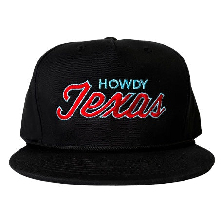 The Oiler Howdy Texas Red & Blue Script Black Rope Snapback Cap Hat Custom Embroidered