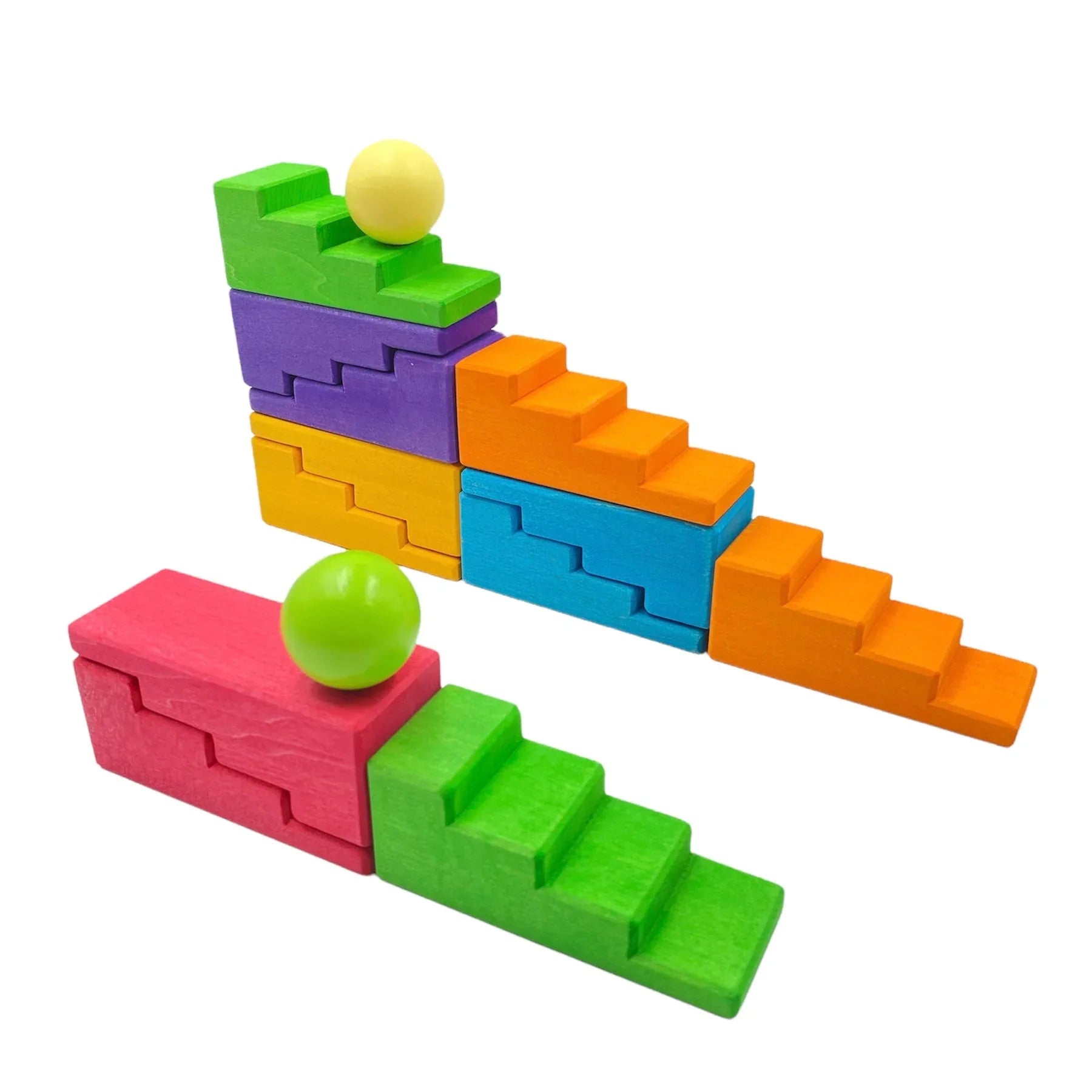 12-Piece Stained Stepped Roof Building Block Set — Primary Rainbow Colors - BIG FRENCHIES