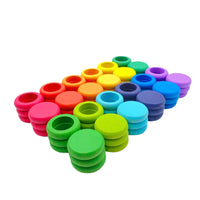 72-Piece Wooden Coins & Rings Set – Rainbow Colors | Sorting & Stacking Play - BIG FRENCHIES