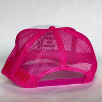 GIRLS JUST WANT TO HAVE FUN Pink Mesh White Front Trucker SnapBack Cap Hat Custom Embroidered