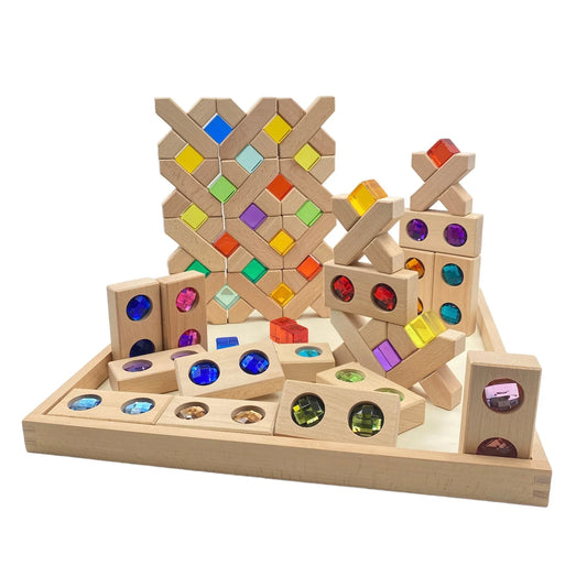 54 Pcs Combination Set with X-shape and Rectangular Gemmed Blocks and Lucite Cubes - BIG FRENCHIES