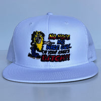 NO MORE MR NICE GUY ON YOUR KNEES White Mesh Trucker Flat Brim SnapBack Funny Cap Hat Custom Embroidered