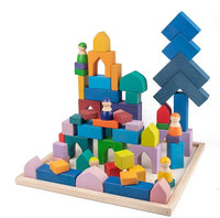 54 Pcs STAINED Arabian 1001 Nights Inspired Wooden Building Blocks Set with Tray - BIG FRENCHIES