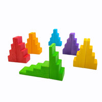12-Piece Stained Stepped Roof Building Block Set — Primary Rainbow Colors - BIG FRENCHIES
