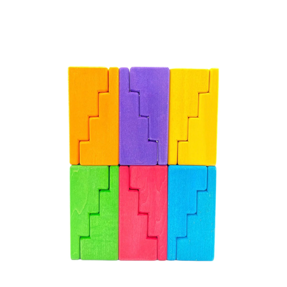 12-Piece Stained Stepped Roof Building Block Set — Primary Rainbow Colors - BIG FRENCHIES