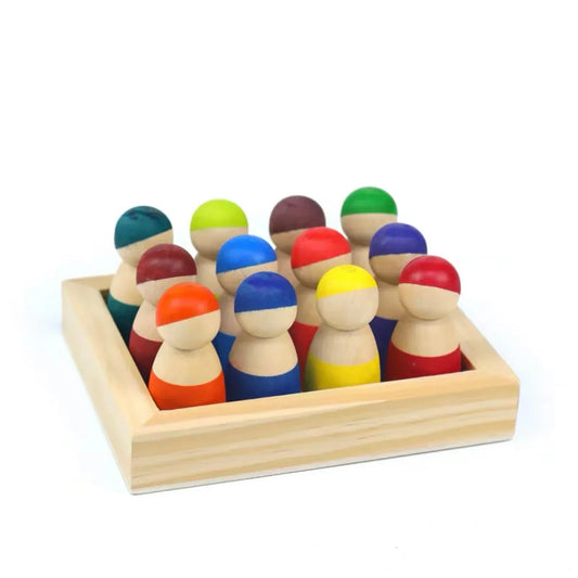 12-Piece Little Peg Doll Set with Tray — Primary Colors - BIG FRENCHIES