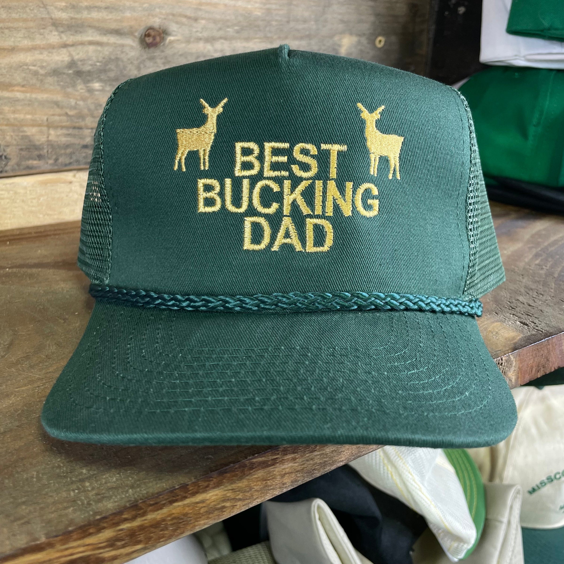 Custom BEST BUCKING DAD Father’s Day Special Edition Custom Embroidered Green Mesh Trucker Snapback Cap Hat