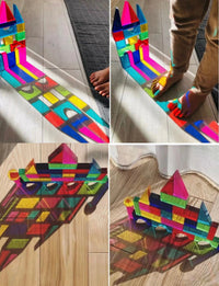 28 Pcs Rainbow Translucent Acrylic Sensory Building Blocks with Storage Tray - BIG FRENCHIES