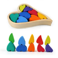 **Pre-order (Ships in 2-3 Weeks)**10-Piece Stained Wooden Rainbow Heart Stacking Puzzle Blocks - BIG FRENCHIES