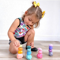 16 Pcs Wooden Stone Balancing Stacking Blocks in Pastel/Macaron Colors - BIG FRENCHIES