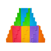 12-Piece Stained Stepped Roof Building Block Set — Primary Rainbow Colors - BIG FRENCHIES